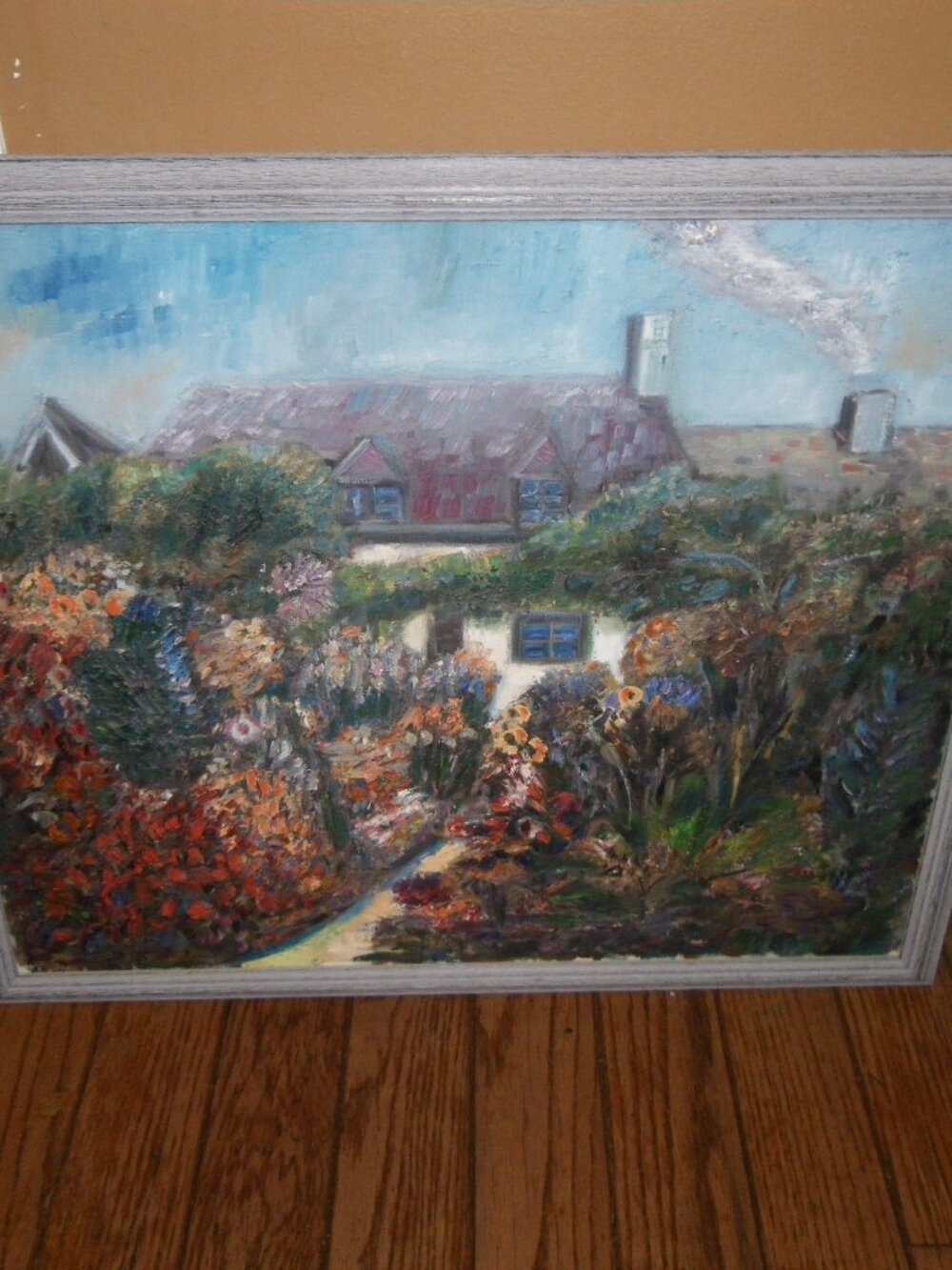 Vintage Oil Painting Classic Impressionist Style Flower Garden Country Cottage